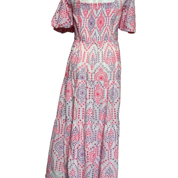Lilly Pulitzer Katalina Midi Eyelet Dress Sunset Dreamer - Size 16 - Picture 2 of 2